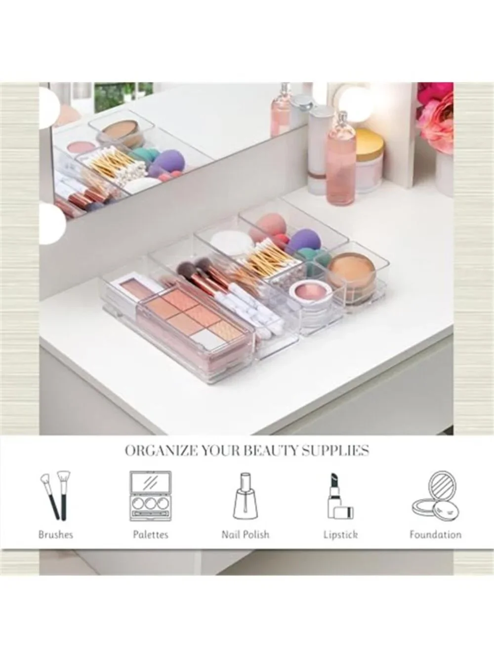 Drawer Organizer Bins Clear Storage Makeup Organizer Desk Bathroom Vanity